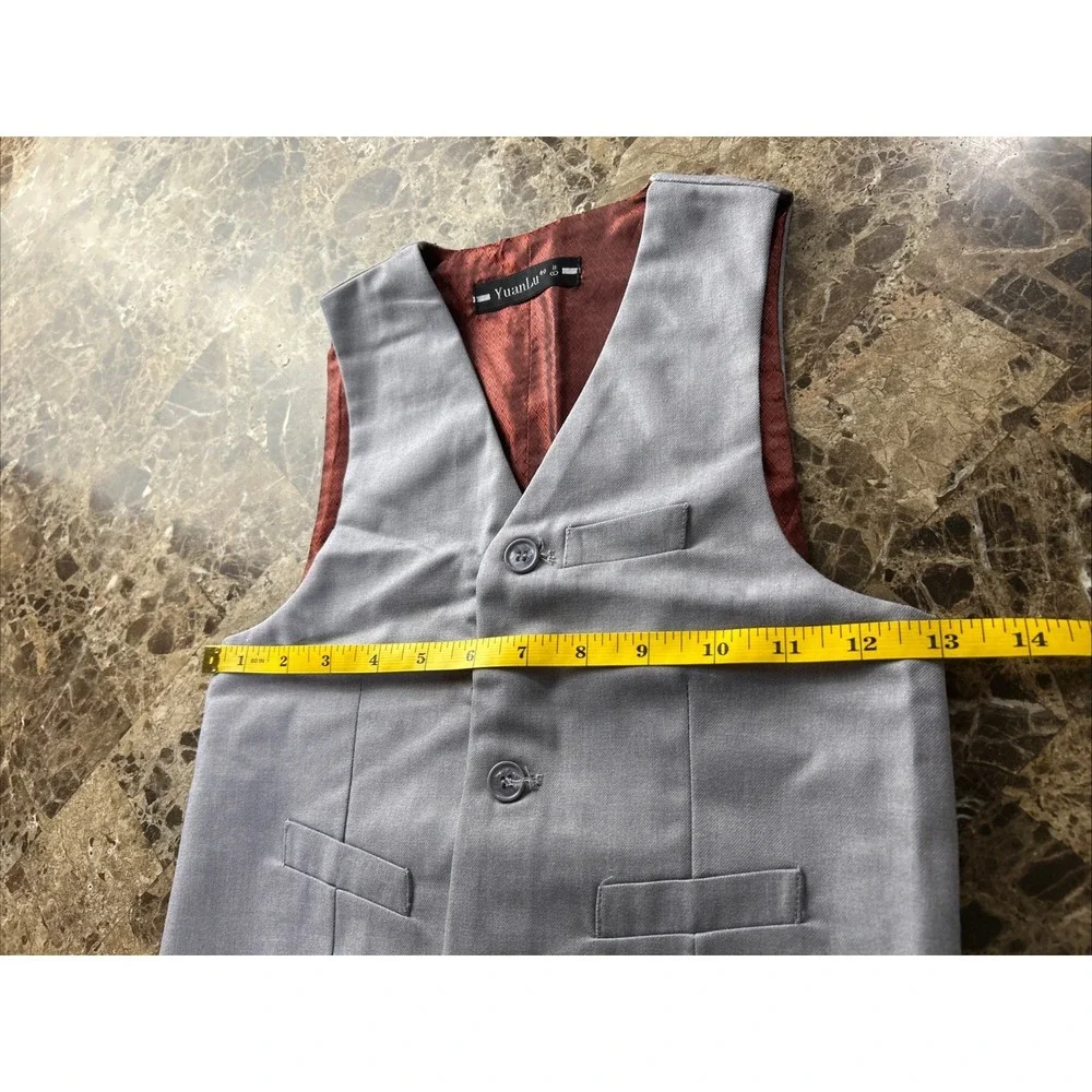 Yuan Lu Boy's Tuxedo Shirt & Tie #9 White Trousers and Waistcoat Vest Gray Set 4